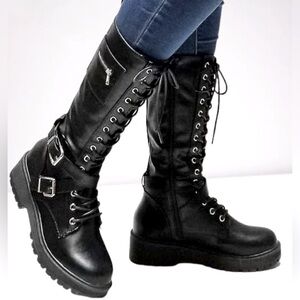 Forever Link | Black Combat Boots with Durable Soles